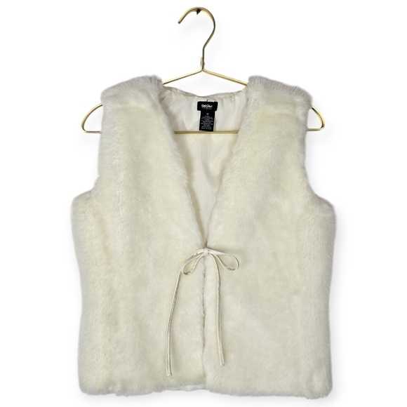 Vintage Y2k Mossimo White Faux Fur Tie Front Vest - Picture 1 of 6